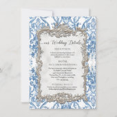 ヴィンテージバロックブルーホワイトフローラシルバー詳細 招待状 (正面)