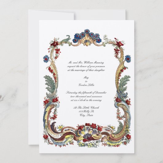 ヴィンテージバロックロココカラー縁どフローラ 招待状 (正面)