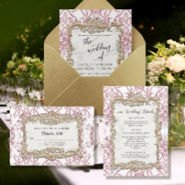ヴィンテージバロックロココフローラダスティピンクゴールドフォイル 箔招待状