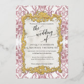 ヴィンテージバロックロココフローラダスティピンクゴールドフォイル 箔招待状 (正面)