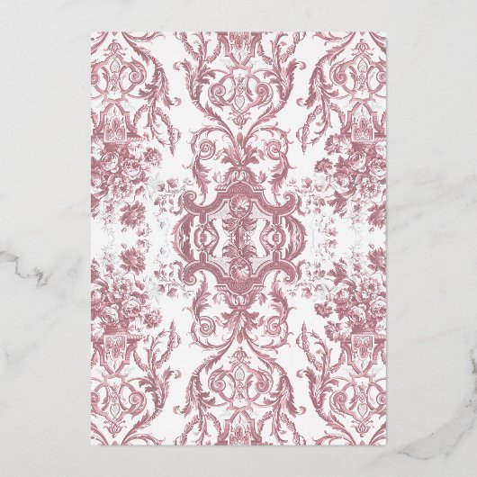 ヴィンテージバロックロココフローラダスティピンクゴールドフォイル 箔招待状 (裏面)