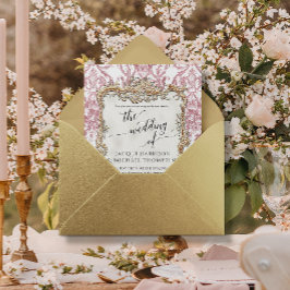 ヴィンテージバロックロココフローラピンクnホワイト結婚ズ 招待状