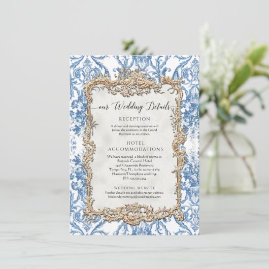ヴィンテージバロックロコブルーホワイトフローラ詳細 招待状 (スタンド正面)