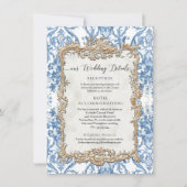 ヴィンテージバロックロコブルーホワイトフローラ詳細 招待状 (正面)