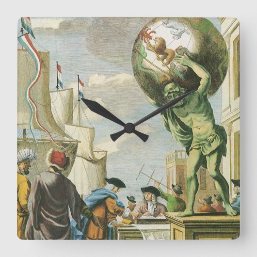 ヴィンテージバロック時代アトラスフロンティスピースワールドグローブ スクエア壁時計 (正面)