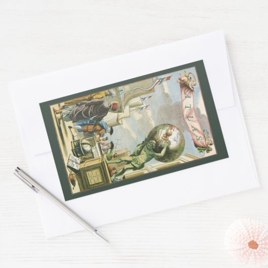 ヴィンテージバロック時代アトラスフロンティスピースワールドグローブ 長方形シール (封筒)