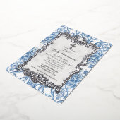 ヴィンテージバロック様式ブルーホワイトシルバー聖餐式 箔招待状 (回転した状態)