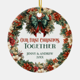 ヴィンテージバロック緑と赤リースフェスティバル セラミックオーナメント