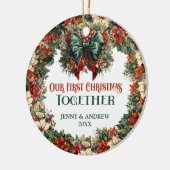 ヴィンテージバロック緑と赤リースフェスティバル セラミックオーナメント (左)