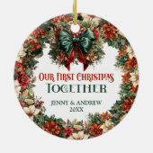 ヴィンテージバロック緑と赤リースフェスティバル セラミックオーナメント (裏面)