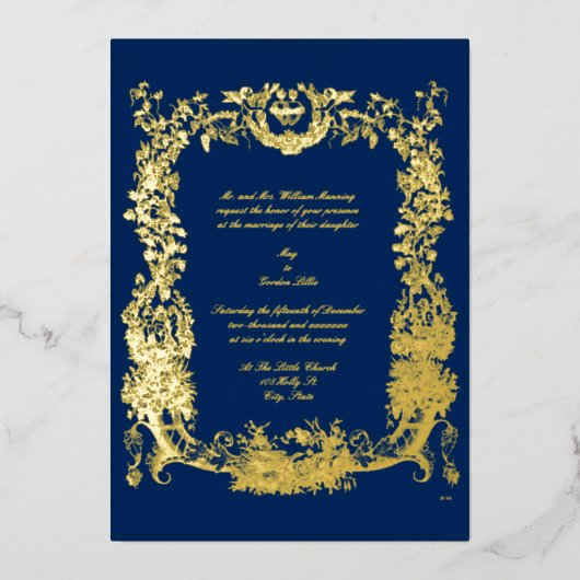 ヴィンテージバロック縁どロコハート 箔招待状 (正面)