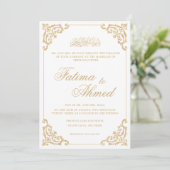 ヴィンテージバロック語ホワイトスクリプト金ゴールドムスリム結婚ズ 招待状 (スタンド正面)
