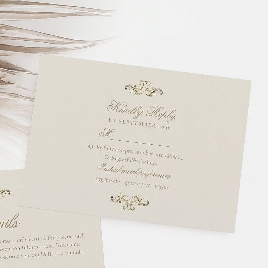 ヴィンテージバロック金ゴールドエレガントな結婚式 出欠カード