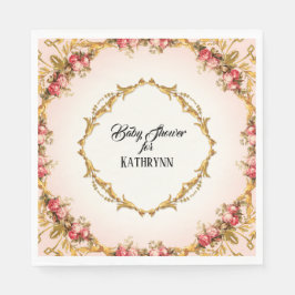 ヴィンテージバロック金ゴールド赤面フランスのベビーシャワーバラ スタンダードランチョンナプキン