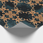 ヴィンテージバロック金色のフローライラストレーションパターン ラッピングペーパー (角)