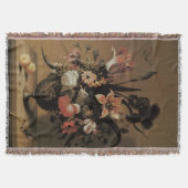 ヴィンテージバロック、フローラ静物花瓶 スローブランケット (正面)