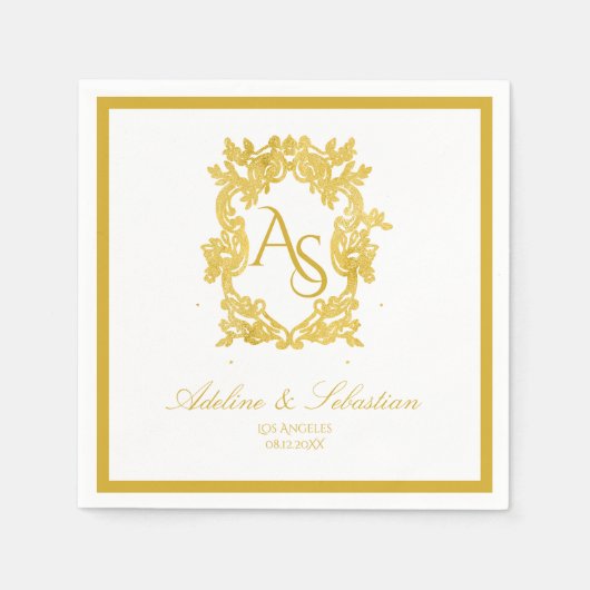 ヴィンテージバロック・モノグラム結婚・クレストのセルビア人 スタンダードカクテルナプキン (正面)