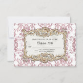 ヴィンテージバロック・ロココピンクn金ゴールドフローラ結婚ズ 出欠カード (正面)