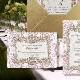 ヴィンテージバロック・ロココピンクn金ゴールドフローラ結婚ズ 出欠カード