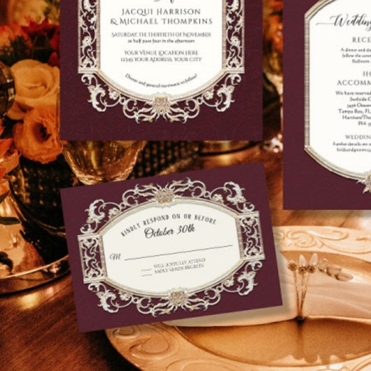 ヴィンテージバロック・ロココブルゴーニュと金ゴールド結婚ズ 出欠カード