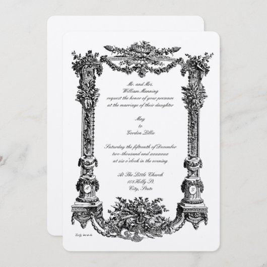 ヴィンテージバロック・ロココペデスタルフレーム結婚ズ 招待状 (正面/裏面)