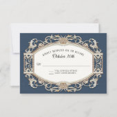 ヴィンテージバロック・ロココ海軍ブルーn金ゴールドズ 出欠カード (正面)