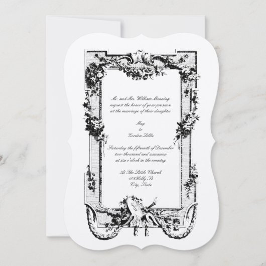 ヴィンテージバロックRococoフレームとハート 招待状 (正面)