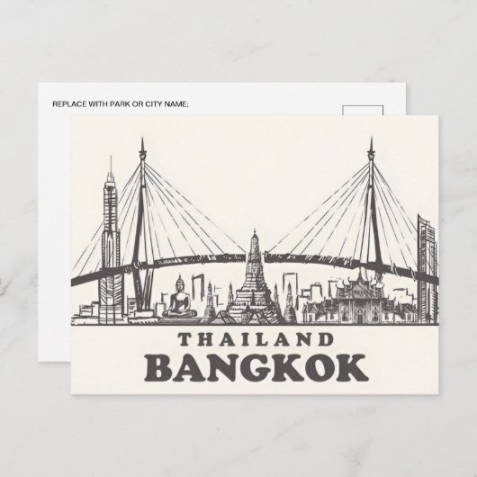 ヴィンテージバンコクタイランドワットトラベルウォーター色 ポストカード (正面/裏面)