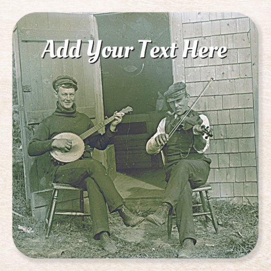 ヴィンテージバンジョーとナンタケットのフィドル・プレイヤー スクエアペーパーコースター (正面)