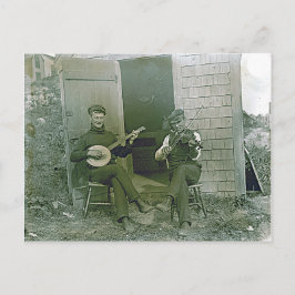 ヴィンテージバンジョーとナンタケットのフィドル・プレイヤー ポストカード