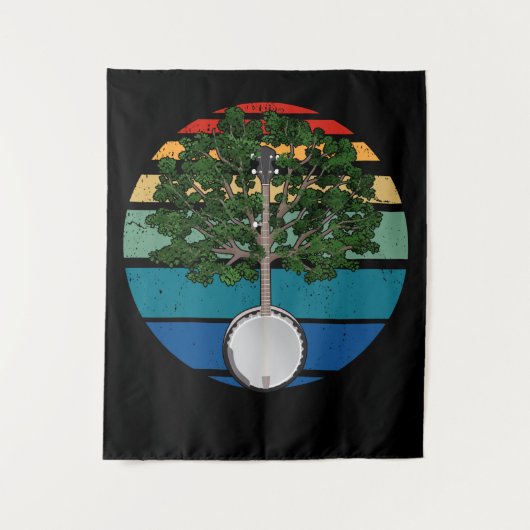 ヴィンテージバンジョーレトロカントリー音楽ギフトブルーグラス タペストリー (正面)