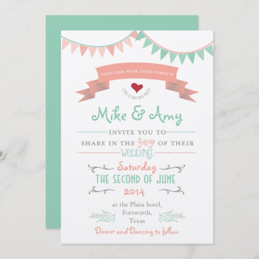 ヴィンテージバンティンお洒落結婚式招待状 招待状 (正面/裏面)