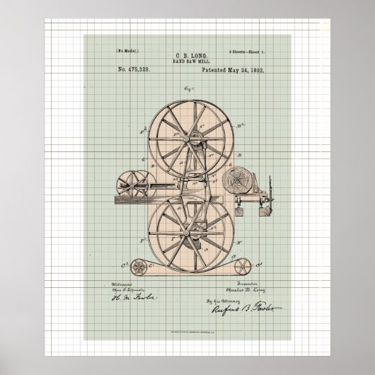 ヴィンテージバンドソーミル特許 ポスター (正面)