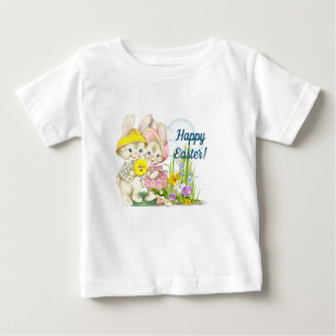 ヴィンテージバンニー&フラワーズハッピーイースター ベビーTシャツ