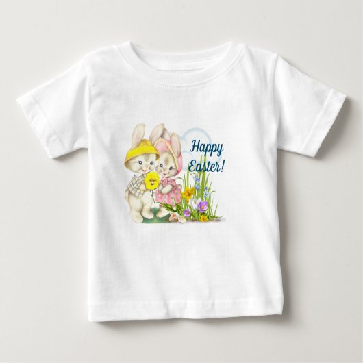 ヴィンテージバンニー&フラワーズハッピーイースター ベビーTシャツ (正面)