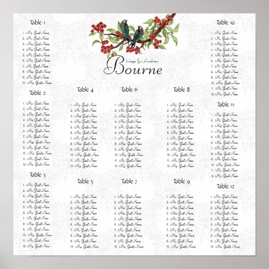 ヴィンテージバーガンディティール(緑がかった色)座席表12表 ポスター (正面)