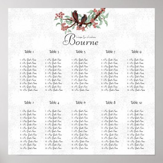 ヴィンテージバーガンディーピンクのシーティングチャート12表 ポスター (正面)