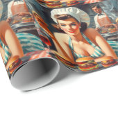 ヴィンテージバーガーBBQ女性 ラッピングペーパー (ロールコーナー)