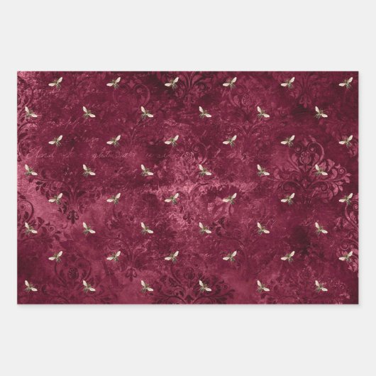 ヴィンテージバーギンディービー花ミックスとマッチ ラッピングペーパーシート (正面2)