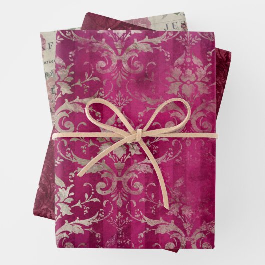 ヴィンテージバーギンディービー花ミックスとマッチ ラッピングペーパーシート (インサイチュ)