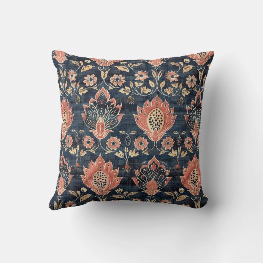 ヴィンテージバーククロスとネイビー背景 クッション (裏面)