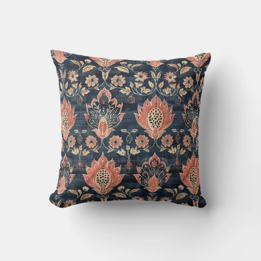 ヴィンテージバーククロスとネイビー背景 クッション (正面)