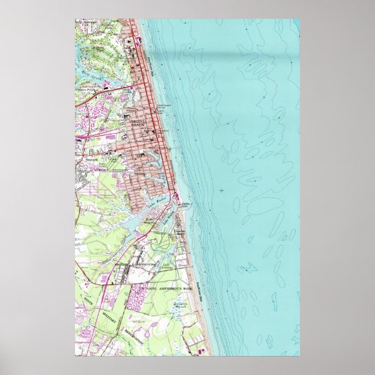 ヴィンテージバージニアビーチの地図(1965) ポスター (正面)