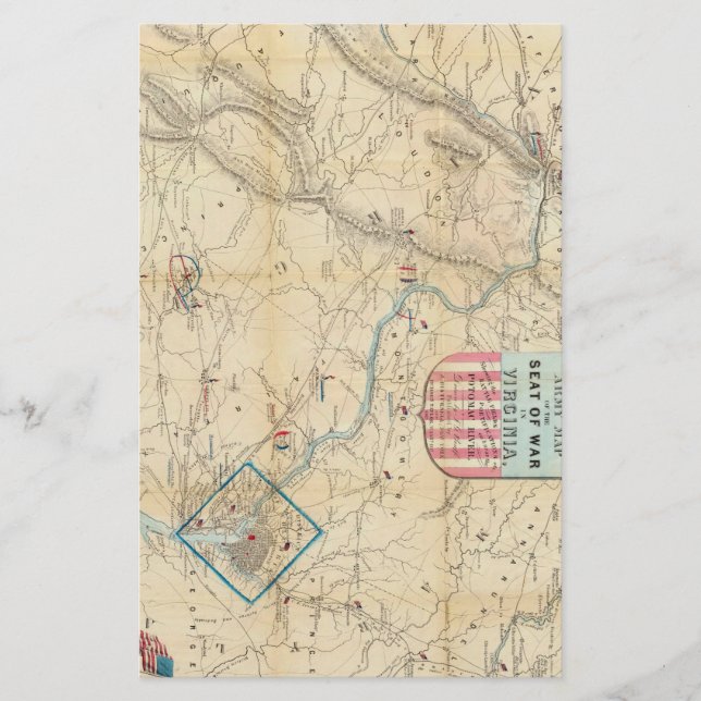 ヴィンテージバージニア北部の内戦の地図(1862) (正面)