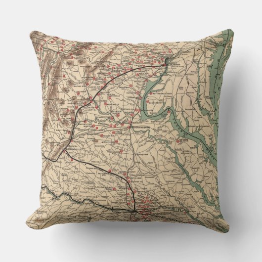 ヴィンテージバージニア南北戦争バトルフィールドマップ， 1895 クッション (正面)