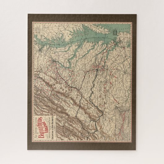ヴィンテージバージニア南北戦争バトルフィールドマップ, 1895 ジグソーパズル (縦)