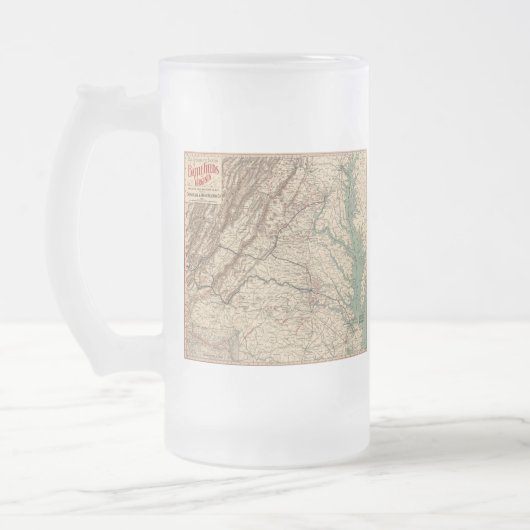 ヴィンテージバージニア南北戦争バトルフィールドマップ， 1895 フロストグラスビールジョッキ (左)