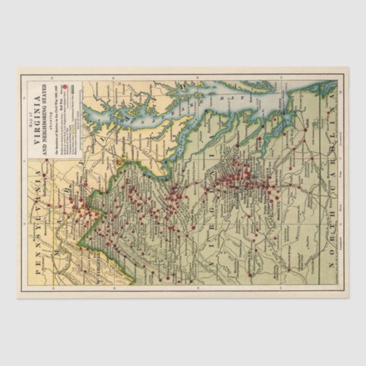 ヴィンテージバージニア南北戦争バトル地図の切り離し 薄葉紙 (正面)