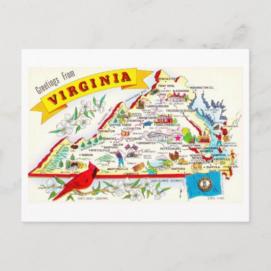 ヴィンテージバージニア地図はがき ポストカード (正面)