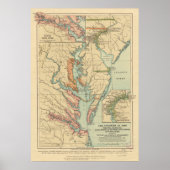 ヴィンテージバージニア州とメリーランド州の植民地の地図(1905年) ポスター (正面)